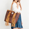 ADBGD128B American Darling Handcrafted Leather Tote Bag with Turquoise Stone & Fringes