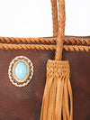 ADBGD128B American Darling Handcrafted Leather Tote Bag with Turquoise Stone & Fringes