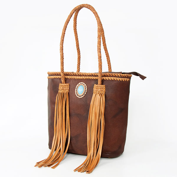 ADBGD128B American Darling Handcrafted Leather Tote Bag with Turquoise Stone & Fringes