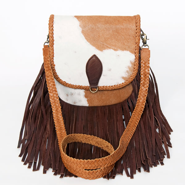 ADBGD129 American Darling Hair-On Cowhide Cross body Bag with Hand-Braided Detail & Fringes