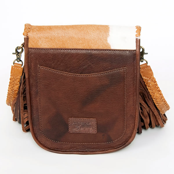 ADBGD129 American Darling Hair-On Cowhide Cross body Bag with Hand-Braided Detail & Fringes