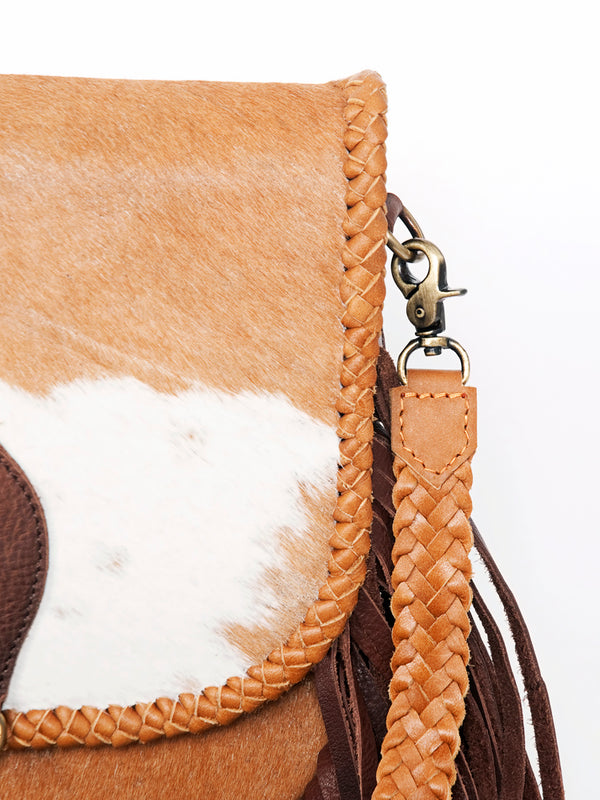 ADBGD129 American Darling Hair-On Cowhide Cross body Bag with Hand-Braided Detail & Fringes