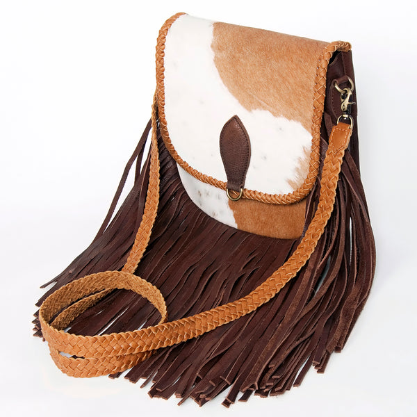 ADBGD129 American Darling Hair-On Cowhide Cross body Bag with Hand-Braided Detail & Fringes