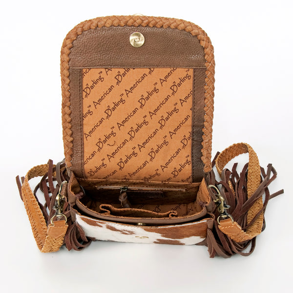 ADBGD129 American Darling Hair-On Cowhide Cross body Bag with Hand-Braided Detail & Fringes