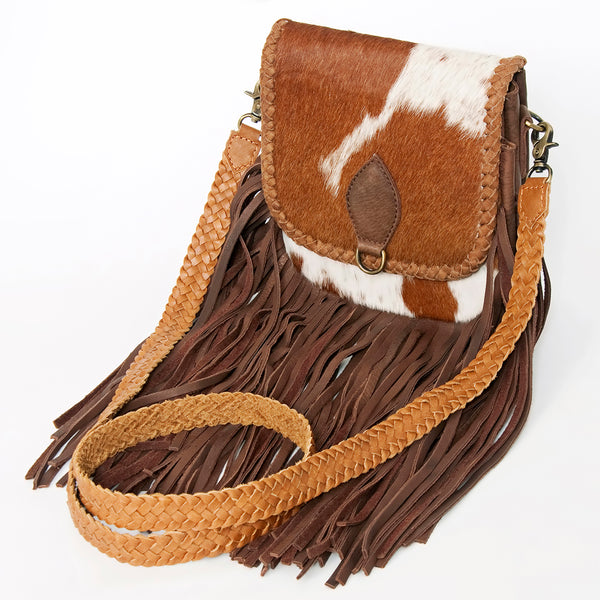 ADBGD129 American Darling Hair-On Cowhide Cross body Bag with Hand-Braided Detail & Fringes