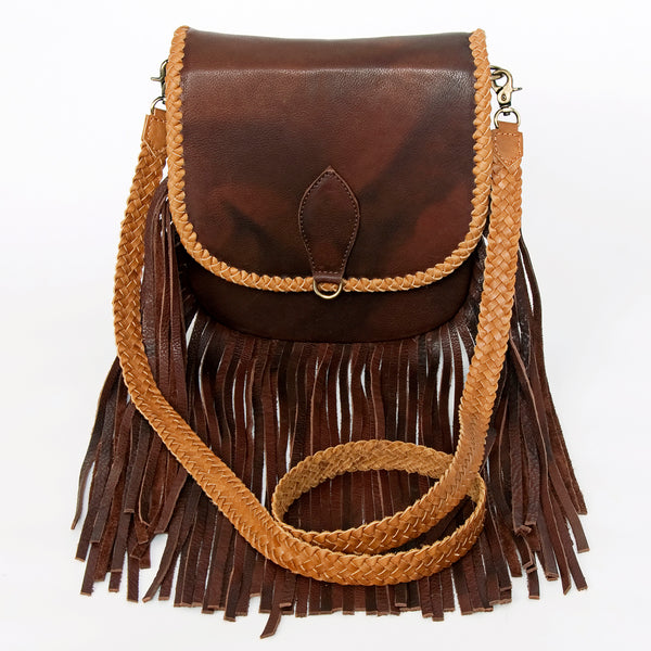 ADBGD129 American Darling Handcrafted Leather Cross body Bag with Fringes & Braided Trim