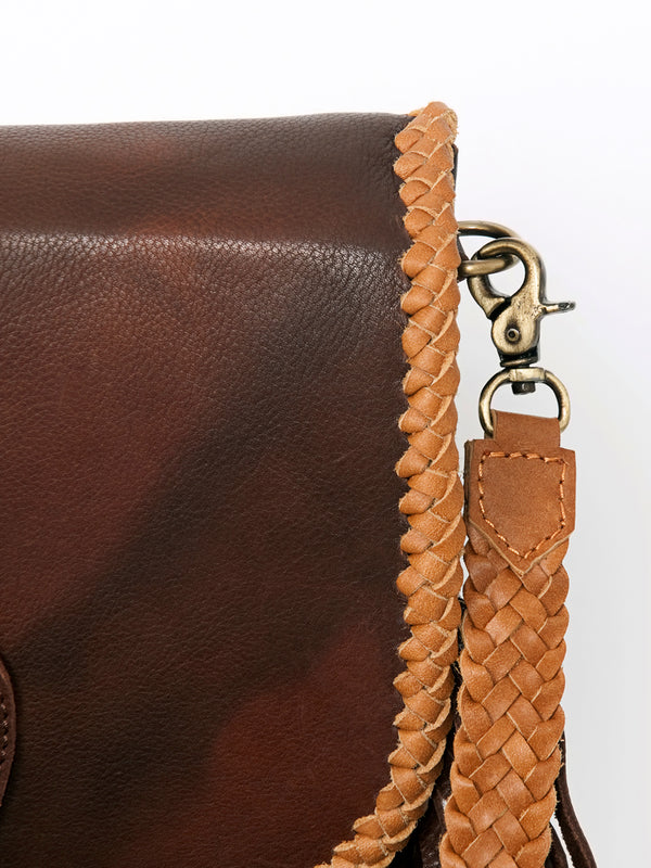 ADBGD129 American Darling Handcrafted Leather Cross body Bag with Fringes & Braided Trim