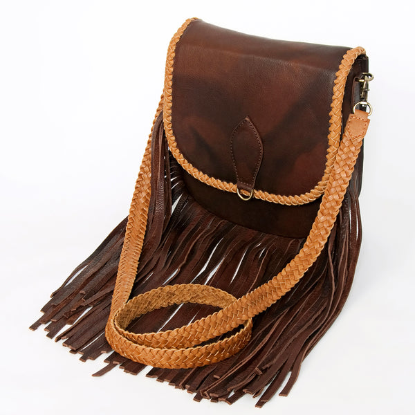 ADBGD129 American Darling Handcrafted Leather Cross body Bag with Fringes & Braided Trim