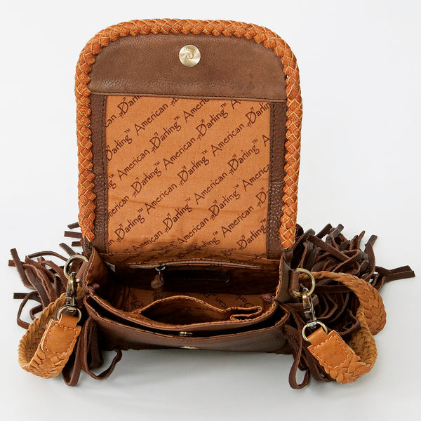ADBGD129 American Darling Handcrafted Leather Cross body Bag with Fringes & Braided Trim