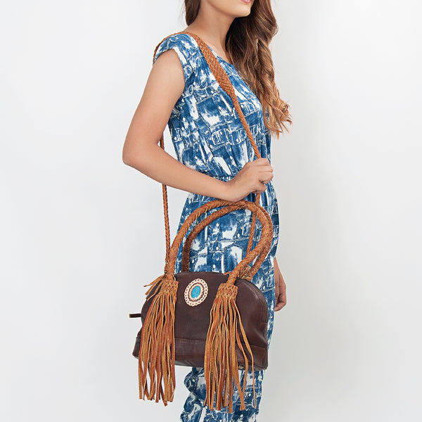 ADBGD130 American Darling Handcrafted Leather Cross body Bag with Turquoise Stone & Fringes