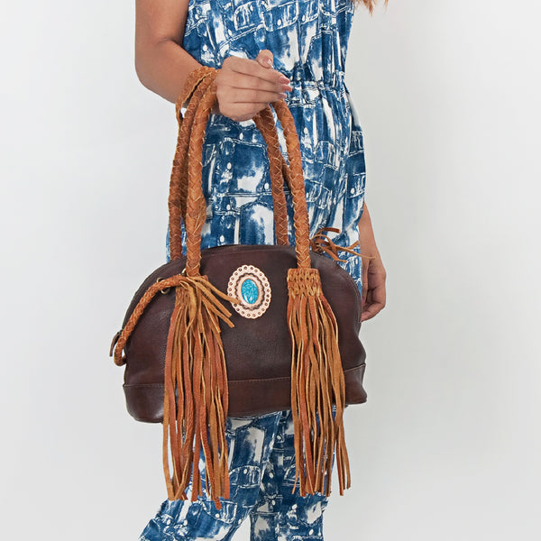 ADBGD130 American Darling Handcrafted Leather Cross body Bag with Turquoise Stone & Fringes