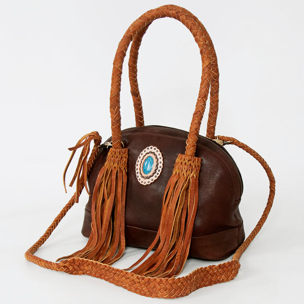 ADBGD130 American Darling Handcrafted Leather Cross body Bag with Turquoise Stone & Fringes