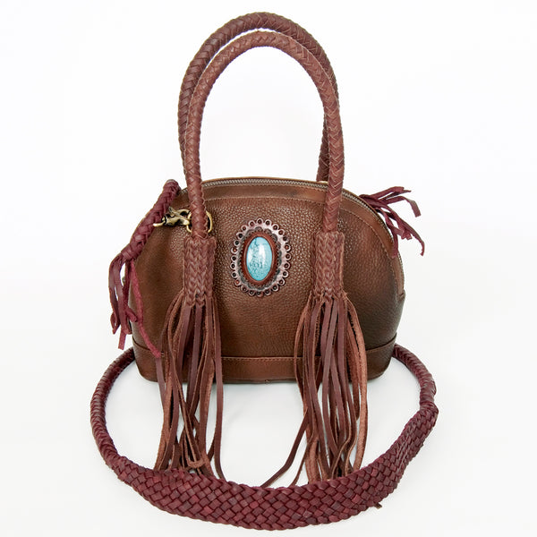 ADBGD130 American Darling Handcrafted Leather Cross body Bag with Turquoise Stone & Fringes