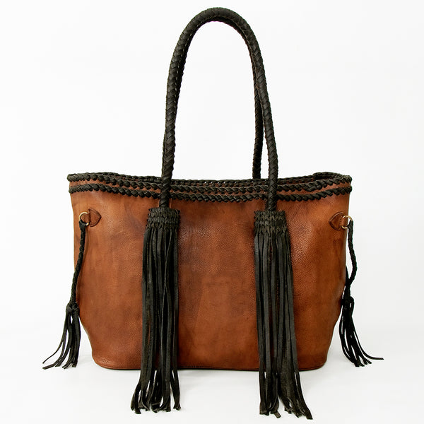 ADBGD132 American Darling Handcrafted Leather Tote Bag with Braided Handles & Fringes