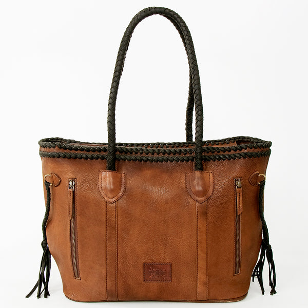 ADBGD132 American Darling Handcrafted Leather Tote Bag with Braided Handles & Fringes
