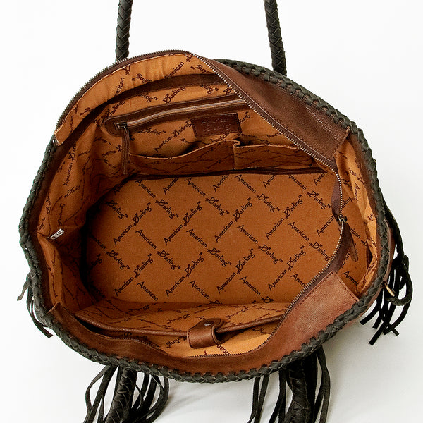 ADBGD132 American Darling Handcrafted Leather Tote Bag with Braided Handles & Fringes