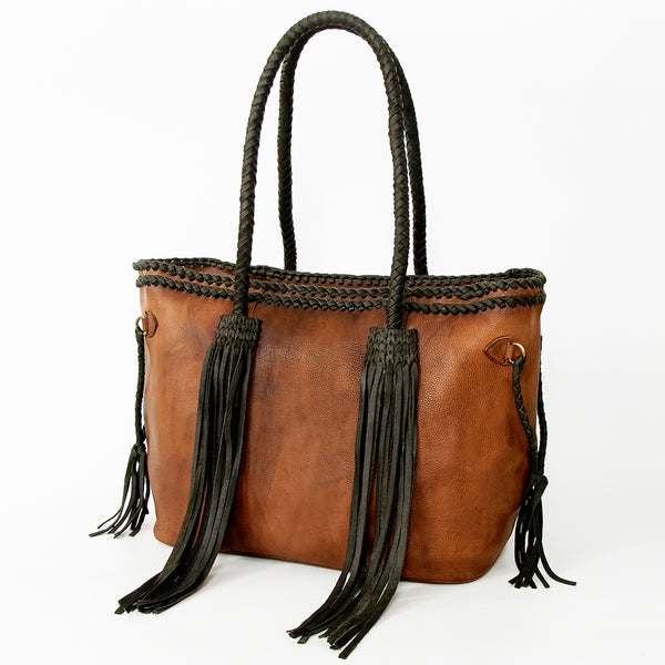 ADBGD132 American Darling Handcrafted Leather Tote Bag with Braided Handles & Fringes