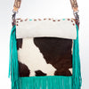 ADBG660 American Darling Hand Tooled & Hair-On Cowhide Western Cross body Bag with Fringes