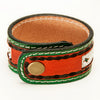 LC-ADBRF139 Beaded Leather Cuff Bracelet - Green Western Pattern with Saddle Tan Leather