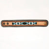 LC-ADBRF140 Beaded Leather Cuff Bracelet - Turquoise & Black Geometric Pattern on Tan Leather