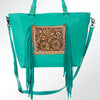 ADBG662 American Darling Hand Tooled Floral Western Leather Tote Bag with Fringes
