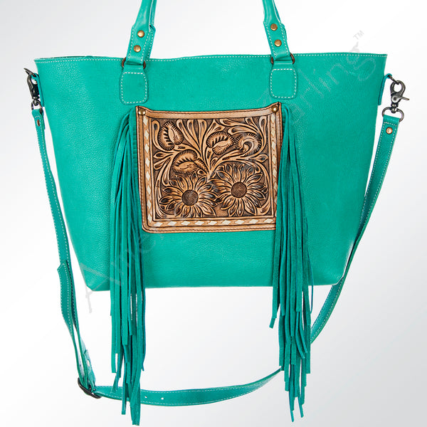 ADBG662 American Darling Hand Tooled Floral Western Leather Tote Bag with Fringes