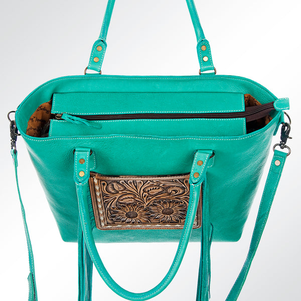 ADBG662 American Darling Hand Tooled Floral Western Leather Tote Bag with Fringes