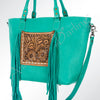 ADBG662 American Darling Hand Tooled Floral Western Leather Tote Bag with Fringes