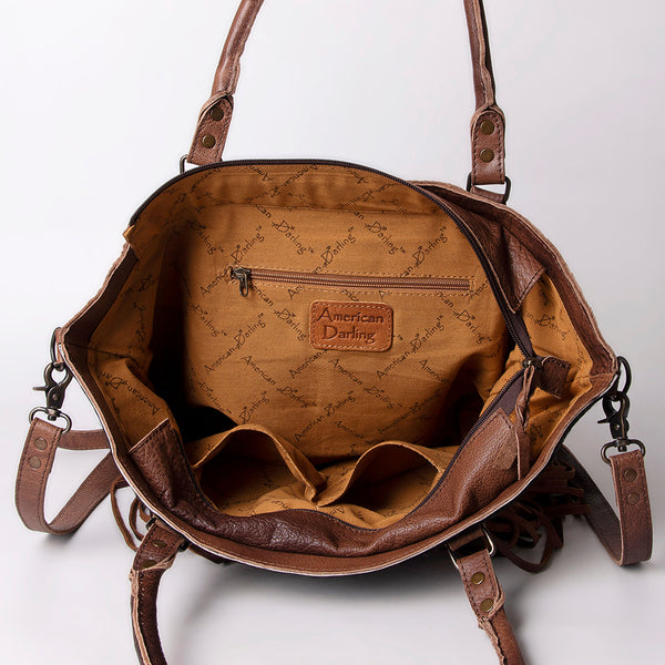 ADBG663 American Darling Hand Tooled Floral & Hair-On Cowhide Western Leather Tote Bag