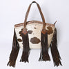 ADBGI159 Fringe Hair-On Cowhide Western Tote - Tooled Leather & Studded Accents