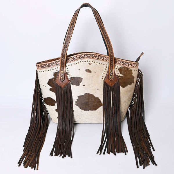 ADBGI159 Fringe Hair-On Cowhide Western Tote - Tooled Leather & Studded Accents