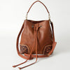 LC-ADBGI162 Western Leather Bucket Bag - Tooled Corners with Drawstring Closure