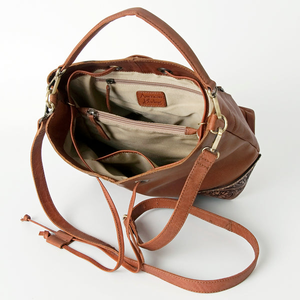 LC-ADBGI162 Western Leather Bucket Bag - Tooled Corners with Drawstring Closure