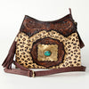 ADBGI165 Natural Hair on Tooled Leather Bag - Turquoise Concho & Stud Accent