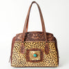 ADBGI171 Hair-On Cowhide Western Tote - Tooled Leather & Turquoise Concho Accent
