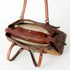 ADBGI171 Hair-On Cowhide Western Tote - Tooled Leather & Turquoise Concho Accent