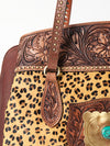ADBGI171 Hair-On Cowhide Western Tote - Tooled Leather & Turquoise Concho Accent