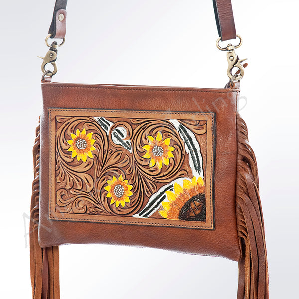 ADBGA154 American Darling Floral Carved Tooled Genuine Leather Large Cross body Bag