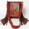 ADBGA155 American Darling Sunflower Feather Tooled Leather Fringe Crossbody Bag