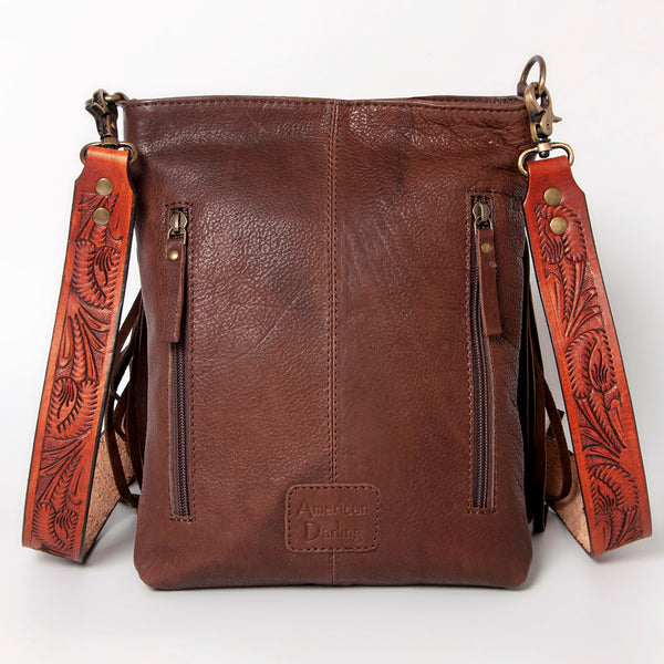ADBGA155 American Darling Sunflower Feather Tooled Leather Fringe Crossbody Bag