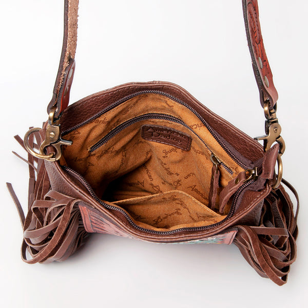 ADBGA155 American Darling Sunflower Feather Tooled Leather Fringe Crossbody Bag