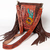 ADBGA155 American Darling Sunflower Feather Tooled Leather Fringe Crossbody Bag