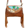 ADBGA156 American Darling Tooled Leather Crossbody with Fringe Western Brown Shoulder Bag