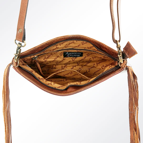 ADBGA156 American Darling Tooled Leather Crossbody with Fringe Western Brown Shoulder Bag