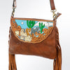 ADBGA156 American Darling Tooled Leather Crossbody with Fringe Western Brown Shoulder Bag