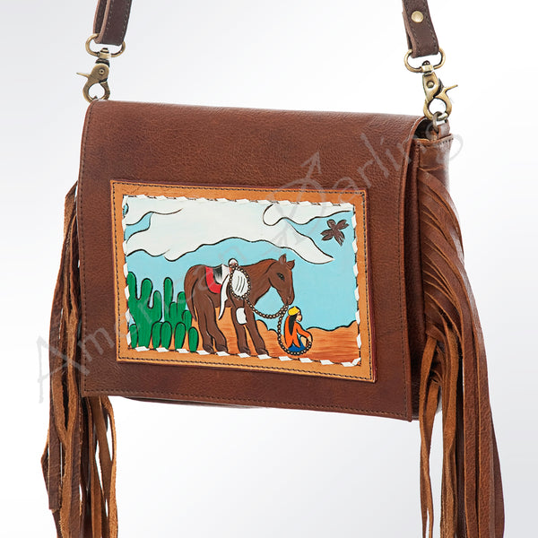 ADBGA157 American Darling Hand Tooled Buck Stitched Genuine Leather Small Cross body Bag