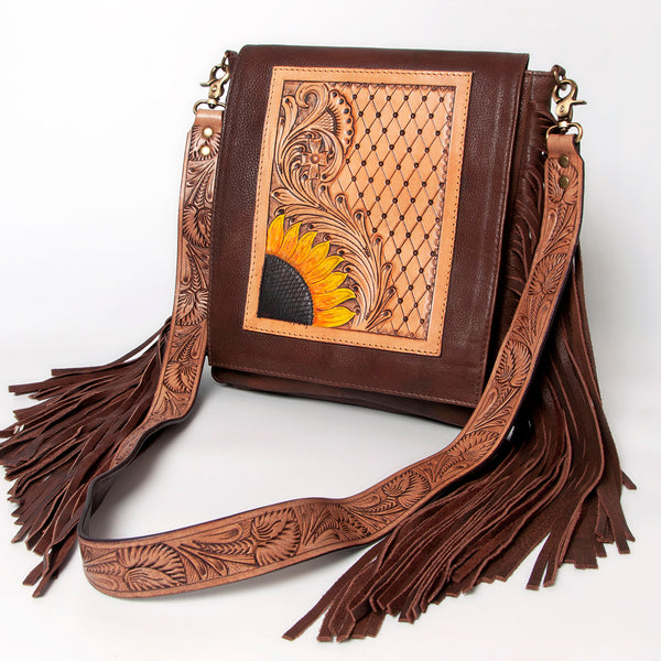 ADBGA158 American Darling Hand Tooled Floral Carved Genuine Leather Cross body Bag