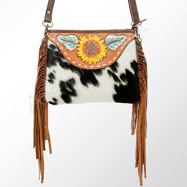 ADBGA159 American Darling Hair-On Cowhide & Tooled Leather Buck Stitched Messenger Bag