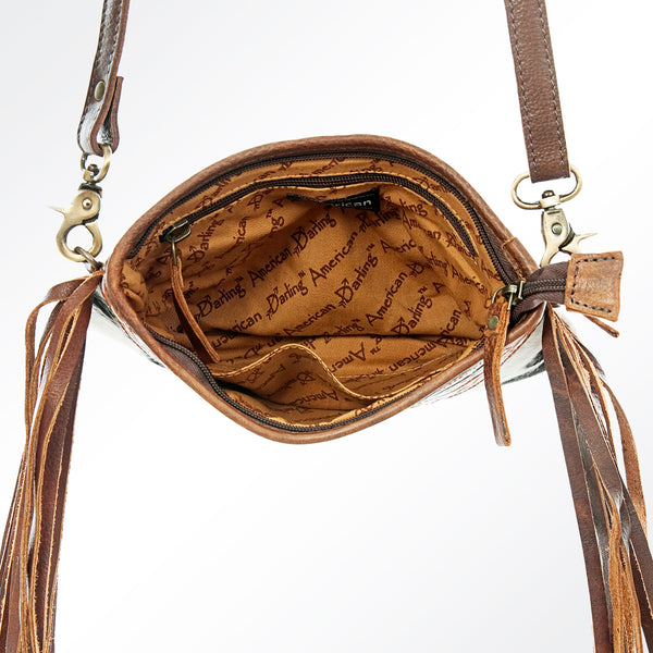 ADBGA159 American Darling Hair-On Cowhide & Tooled Leather Buck Stitched Messenger Bag