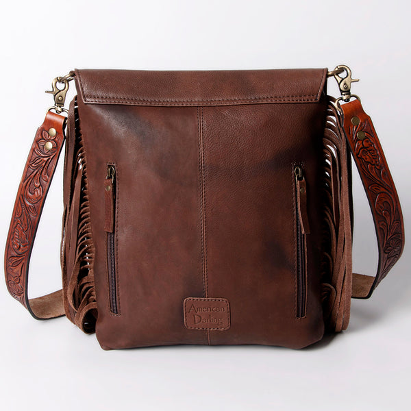 ADBGA161 American Darling Tooled Leather Messenger Bag Brown Fringe Western Shoulder Purse
